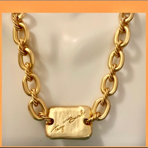 Tory Burch Authentic Torsade Vintage Brass Gold With T Logo Necklace - Picture 7 of 12
